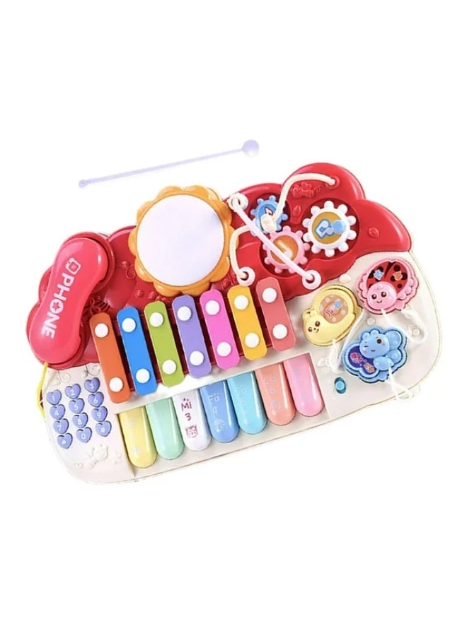 لعبة بيانو موسيقية للأطفال 6×1 مع إكسليفون وطبلة وتليفون – أضواء وأصوات – مناسبة من 6 شهور+ - Image 3